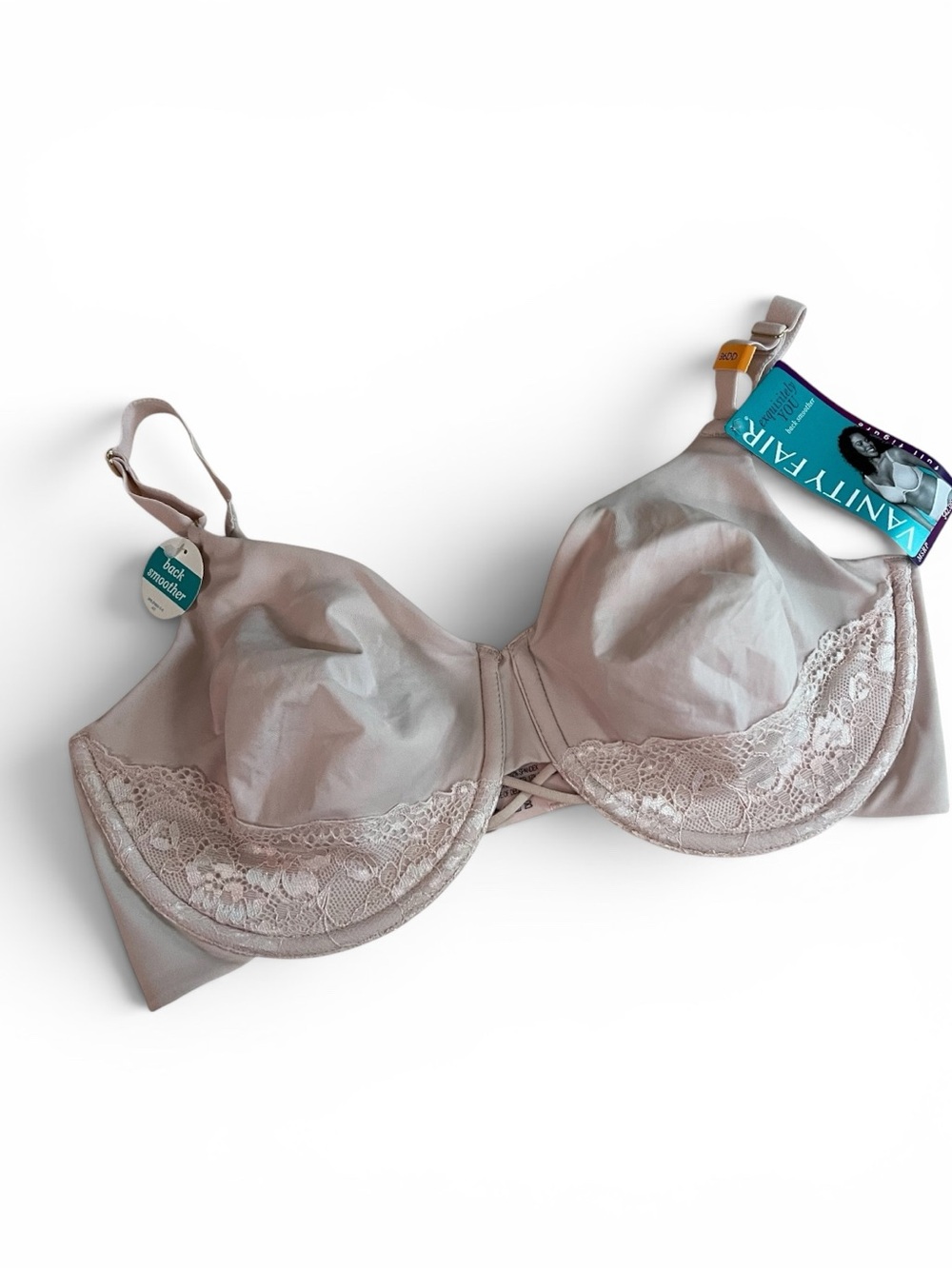 Vanity Fair Back Smoothing Lace-Trim Underwire Bra in Light Beige 36E 36DD